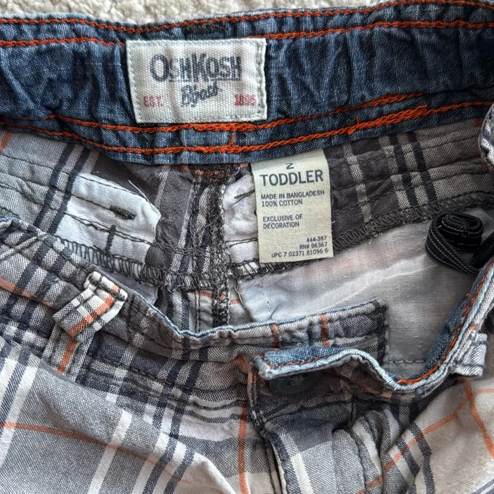 OshKosh B'Gosh Boys Toddler Blue/Orange Plaid Cargo Shorts - 2T